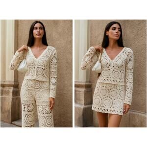 MSRP $125 | NWT ✨ AZ 3-Piece Crochet Boho Set – Top, Pants & Skirt | Size S/M ✨